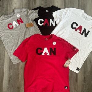 BUNDLE OF 6 Canadiania Embroidered CAN Maple Leaf Tee - Red, White, Black, Gray